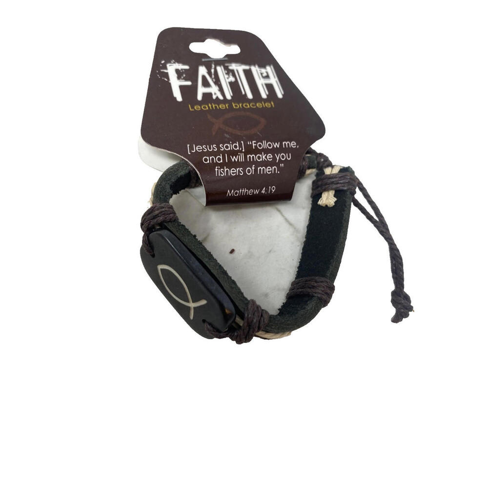 Faith Leather Bracelet Scripture Matthew 4:19